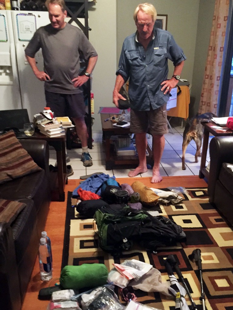Repacking for the second half of the trip.